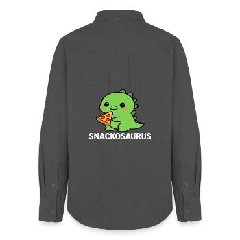 Playful dinosaur with pizza slice - Women's Oxford Shirt - anthracite - Back - AI Model Female 172 light (172cm)
