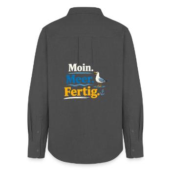 Moin Meer Fertig Möwe lustig Spruch  - Frauen Oxford Hemd - Anthrazit - Hinten - AI Model Female 172 light (172cm)