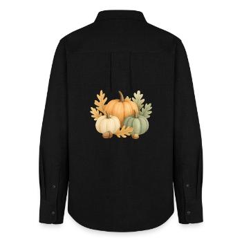 Pumpkins, oak leaves &amp; acorns - Women's Oxford Shirt - black - Back - AI Model Female 172 light (172cm)