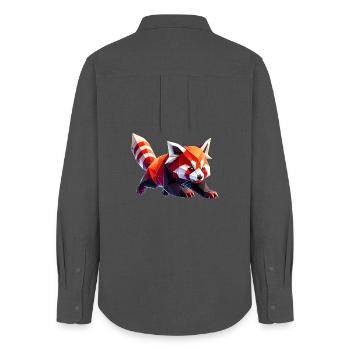 panda roux origami géométrique 3d - Chemise Oxford Femme - charbon - Dos - AI Model Female 172 light (172cm)