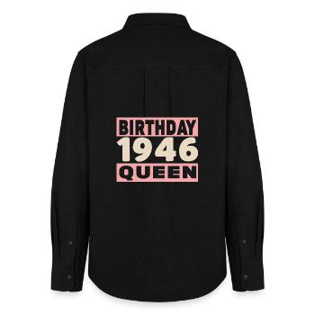 Motard 80 ans 1946 Anniversaire - Chemise Oxford Femme - noir - Dos - AI Model Female 172 light (172cm)