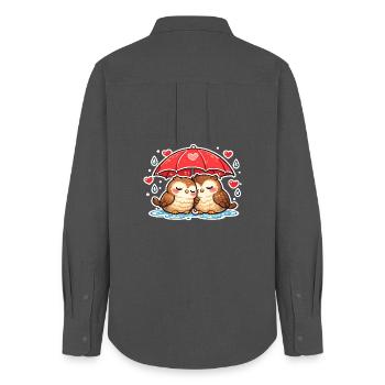 Kissing owls under umbrella - Women's Oxford Shirt - anthracite - Back - AI Model Female 172 light (172cm)