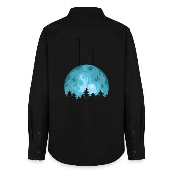 moon, forest, tranquility, relaxation, hiking, nature, symbol - Women's Oxford Shirt - black - Back - AI Model Female 172 light (172cm)