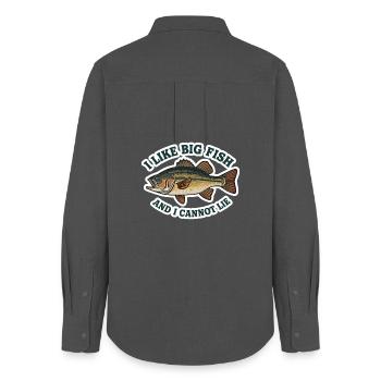 Großer Fisch Spruch I Like Big Fish  - Frauen Oxford Hemd - Anthrazit - Hinten - AI Model Female 172 light (172cm)