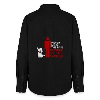 Never Mind Dog Beware Owner Warnung Hunde Humor - Frauen Oxford Hemd - Schwarz - Hinten - AI Model Female 172 light (172cm)