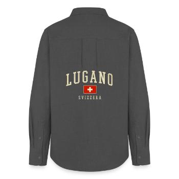 Lugano Schweiz Vintage Emblem - Frauen Oxford Hemd - Anthrazit - Hinten - AI Model Female 172 light (172cm)