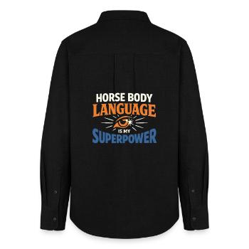 Humour d’humeur cheval Propriétaire expérimenté de chevaux - Chemise Oxford Femme - noir - Dos - AI Model Female 172 light (172cm)