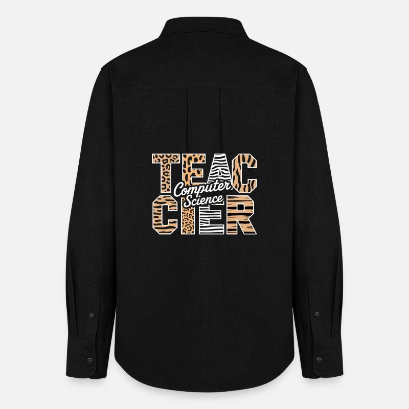 Computer Science Teacher Animal Pattern Style - Women's Oxford Shirt - black