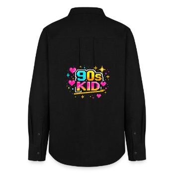 90s Pixelkid Neon Retro - Women's Oxford Shirt - black - Back - AI Model Female 172 light (172cm)