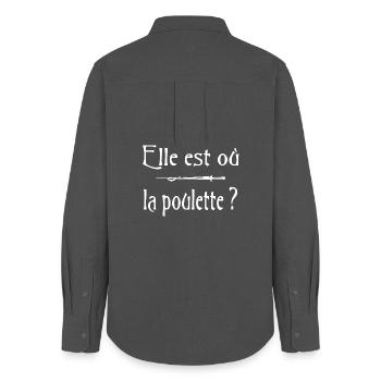 Elle est où la poulette ? Citation Humour - Chemise Oxford Femme - charbon - Dos - AI Model Female 172 light (172cm)