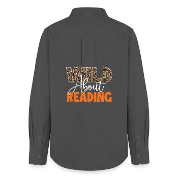 Wild About Reading Jungle Animal Book Lover Gift - Women's Oxford Shirt - anthracite - Back - AI Model Female 172 light (172cm)