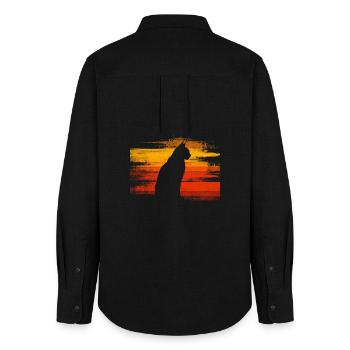 Luchs Katze Retro Wildkatze Design Naturfreund - Frauen Oxford Hemd - Schwarz - Hinten - AI Model Female 172 light (172cm)