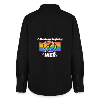 Abenteuer beginnt hier Pride Symbol - Frauen Oxford Hemd - Schwarz - Hinten - AI Model Female 172 light (172cm)