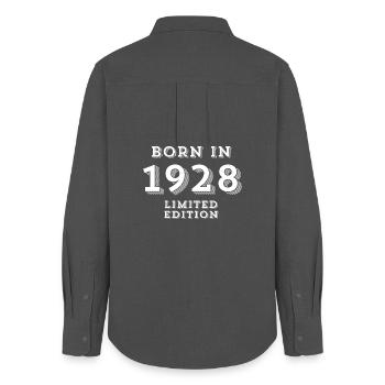 1928, date de naissance, année de naissance - Chemise Oxford Femme - charbon - Dos - AI Model Female 172 light (172cm)