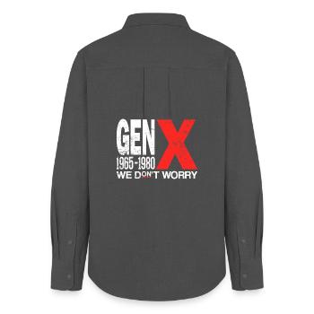 Generation X – Old School & Proud - Frauen Oxford Hemd - Anthrazit - Hinten - AI Model Female 172 light (172cm)