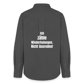 Ich zähle Wiederholungen – Keine Ausreden - Frauen Oxford Hemd - Anthrazit - Hinten - AI Model Female 172 light (172cm)