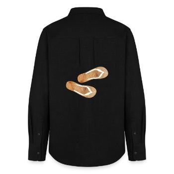 Flip Flops Wooden Slippers Holiday Nature Fun Summer - Women's Oxford Shirt - black - Back - AI Model Female 172 light (172cm)