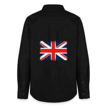 Distressed Union Jack Flagge - Frauen Oxford Hemd - Schwarz - Hinten - AI Model Female 172 light (172cm)