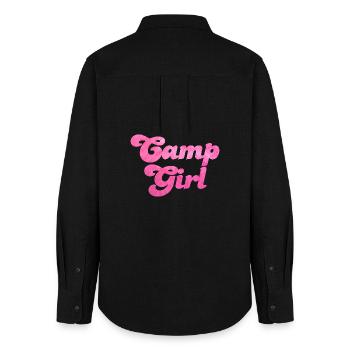 Camp Girl Camping Rose Girl Power Van Life - Chemise Oxford Femme - noir - Dos - AI Model Female 172 light (172cm)
