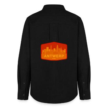 Orange chaud de la Skyline d’Anvers - Chemise Oxford Femme - noir - Dos - AI Model Female 172 light (172cm)