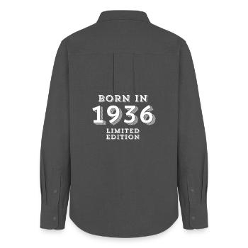 88 ans, année de naissance, date de naissance - Chemise Oxford Femme - charbon - Dos - AI Model Female 172 light (172cm)