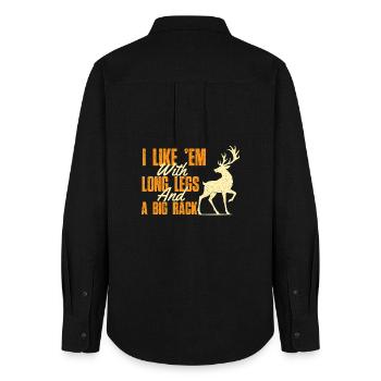 Long Legs Big Rack Funny Deer Hunting Joke - Women's Oxford Shirt - black - Back - AI Model Female 172 light (172cm)