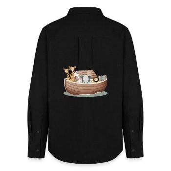 Cute Animal Illustration – Noah's Ark with Animals - Women's Oxford Shirt - black - Back - AI Model Female 172 light (172cm)
