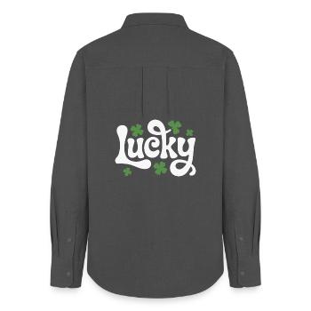Lucky Shamrock Lettering - Women's Oxford Shirt - anthracite - Back - AI Model Female 172 light (172cm)
