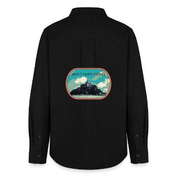 Illustration en bleu et vert du Mont Saint Michel - Chemise Oxford Femme - noir - Dos - AI Model Female 172 light (172cm)