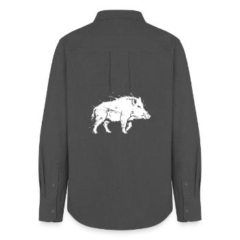 Wildschwein Grunge Kratzer Jagd Vektor - Frauen Oxford Hemd - Anthrazit - Hinten - AI Model Female 172 light (172cm)