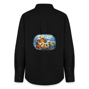 Après ski hut – winter holiday with friends - Women's Oxford Shirt - black - Back - AI Model Female 172 light (172cm)
