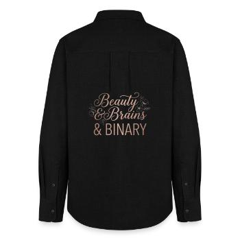 Beauty & Brains & Binary – Floral Tech Design - Women's Oxford Shirt - black - Back - AI Model Female 172 light (172cm)