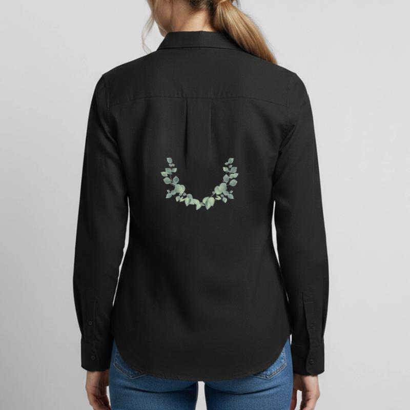 delicate eucalyptus branches as a half wreath Women's Oxford Shirt