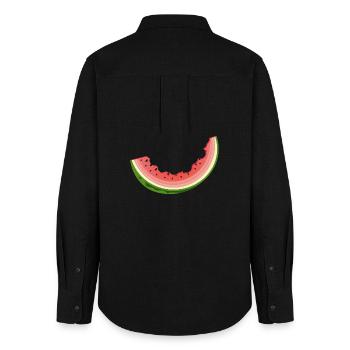 bitten watermelon as a funny summer motif - Women's Oxford Shirt - black - Back - AI Model Female 172 light (172cm)