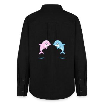 Deux bébés dauphins jumeaux bleu et rose, sautant - Chemise Oxford Femme - noir - Dos - AI Model Female 172 light (172cm)