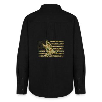 Ente Camo US-Flagge Wasservögel Patriotische Szene - Frauen Oxford Hemd - Schwarz - Hinten - AI Model Female 172 light (172cm)