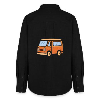 Retro Camper Van Cartoon Illustration - Women's Oxford Shirt - black - Back - AI Model Female 172 light (172cm)