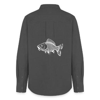 Fish Carp Angler T-shirt Gift Angler - Women's Oxford Shirt - anthracite - Back - AI Model Female 172 light (172cm)