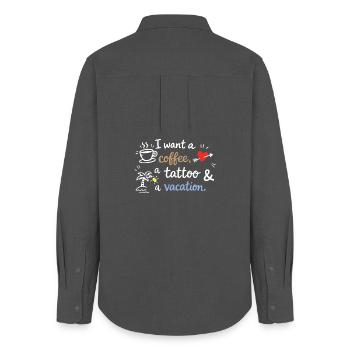I Want a Coffee, a Tattoo and a Vacation - Frauen Oxford Hemd - Anthrazit - Hinten - AI Model Female 172 light (172cm)