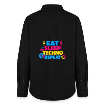 Eat Sleep Techno Repeat Farbexplosion - Frauen Oxford Hemd - Schwarz - Hinten - AI Model Female 172 light (172cm)