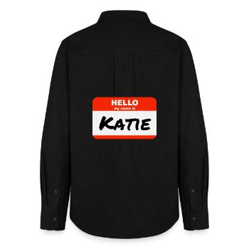 Hello My Name Is Katie Label Name Tag - Women's Oxford Shirt - black - Back - AI Model Female 172 light (172cm)