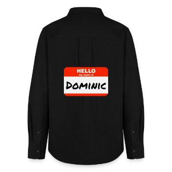 Hello My Name Is Dominic Label Name Tag - Women's Oxford Shirt - black - Back - AI Model Female 172 light (172cm)