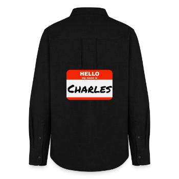 Hello My Name Is Charles Label Name Tag - Women's Oxford Shirt - black - Back - AI Model Female 172 light (172cm)