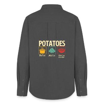 Potatoes Boil Mash Stew Thanksgiving Quote - Women's Oxford Shirt - anthracite - Back - AI Model Female 172 light (172cm)