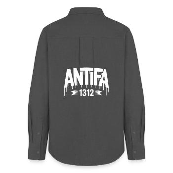 Antifa 1312 – Antifa Tee - Frauen Oxford Hemd - Anthrazit - Hinten - AI Model Female 172 light (172cm)