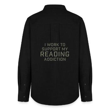 Je travaille pour soutenir mon logo de livres sur la dépendance à la lecture - Chemise Oxford Femme - noir - Dos - AI Model Female 172 light (172cm)