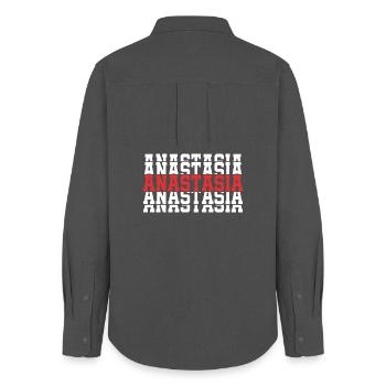 Anastasia t-shirt gift stacked text - Women's Oxford Shirt - anthracite - Back - AI Model Female 172 light (172cm)
