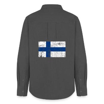 Finnland Flagge Fahne Grunge Retro Vintage - Frauen Oxford Hemd - Anthrazit - Hinten - AI Model Female 172 light (172cm)