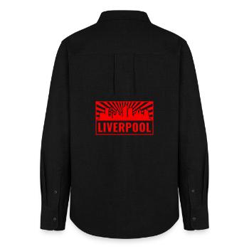 Liverpool Skyline in Red Rays - Frauen Oxford Hemd - Schwarz - Hinten - AI Model Female 172 light (172cm)