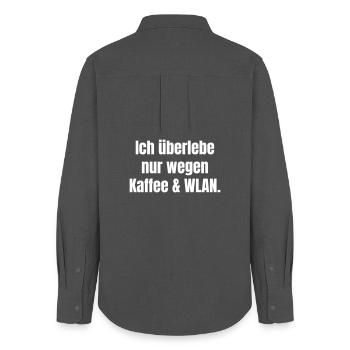 Humorous Coffee Wi-Fi Message - Women's Oxford Shirt - anthracite - Back - AI Model Female 172 light (172cm)